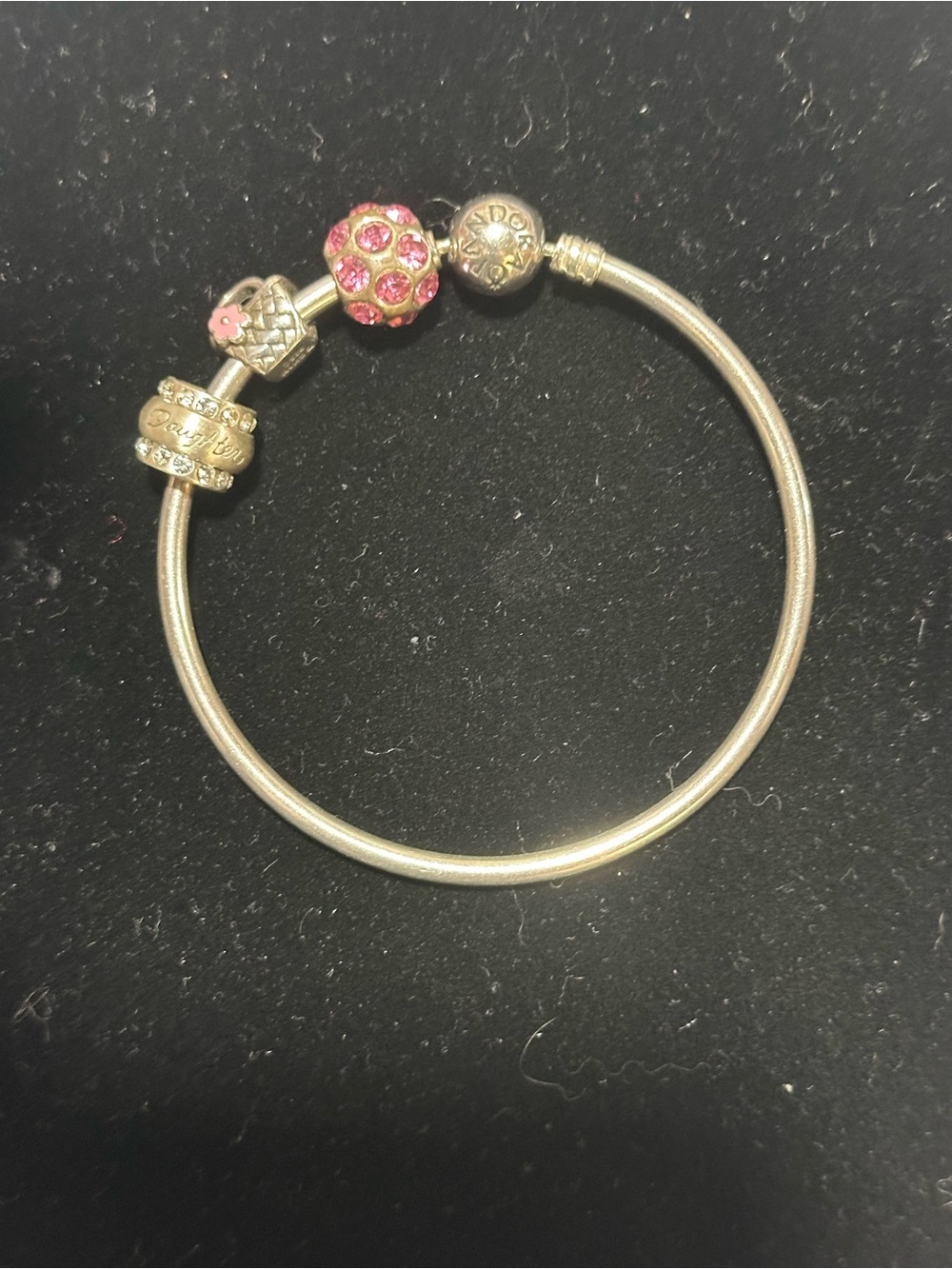 Sterling Silver Charm Bangle with Pink Crystal Beads by PANDORA